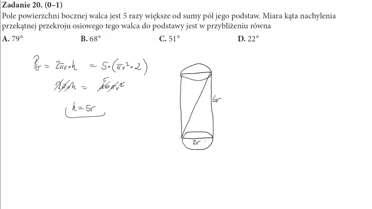 Wzór Na Pole Powierzchni Walca 20 Pole powierzchni bocznej walca jest 5 razy większe od sumy pól jego