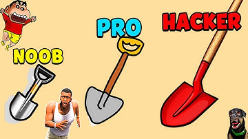 SHINCHAN UPGRADING HIS CAR IN Shovel Run 3D WITH FRANKLIN AND CHOP | NOOB VS PRO VS HACKER