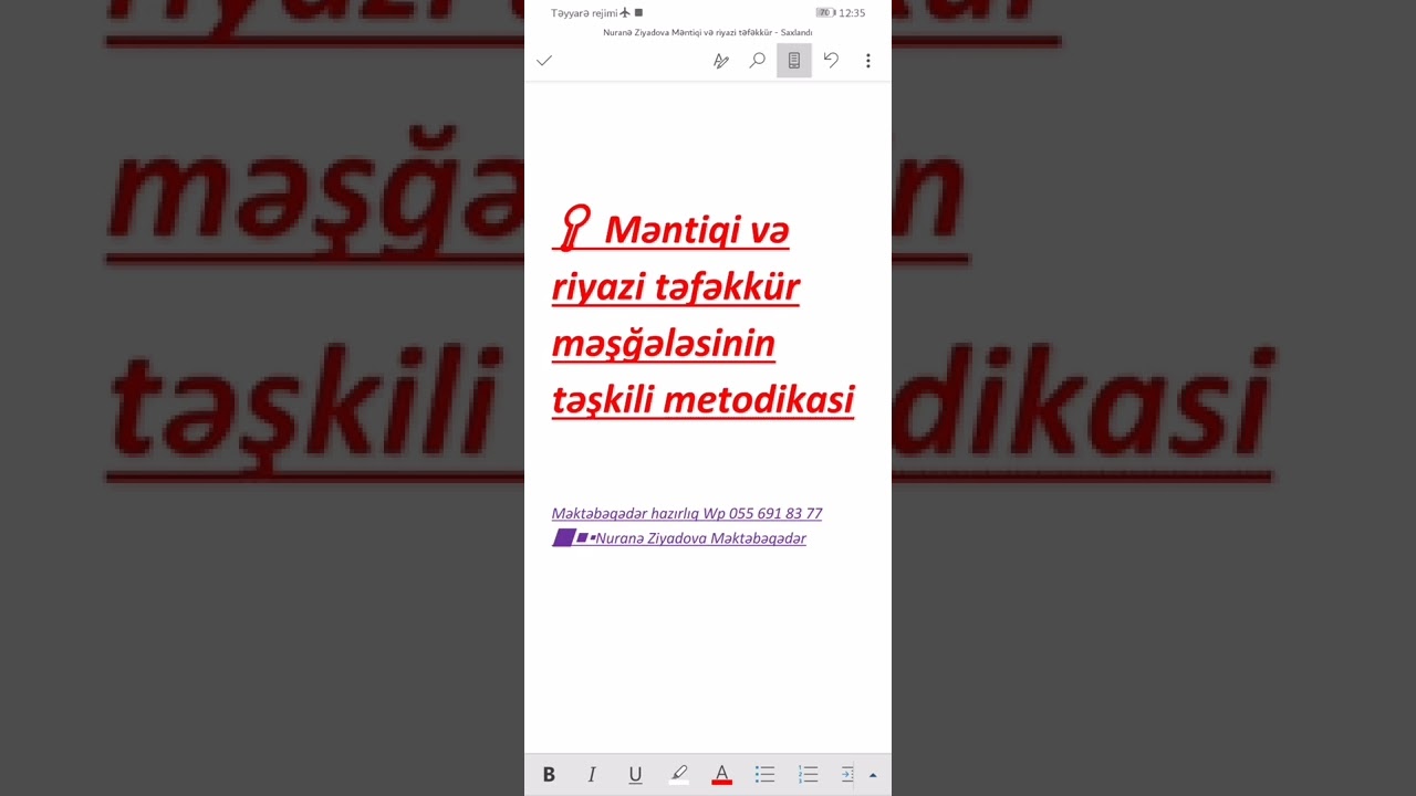 #Məntiqi və #riyazi təfəkkür məşğələsinin təşkili metodikası. #Məktəbəqədər hazırlıq