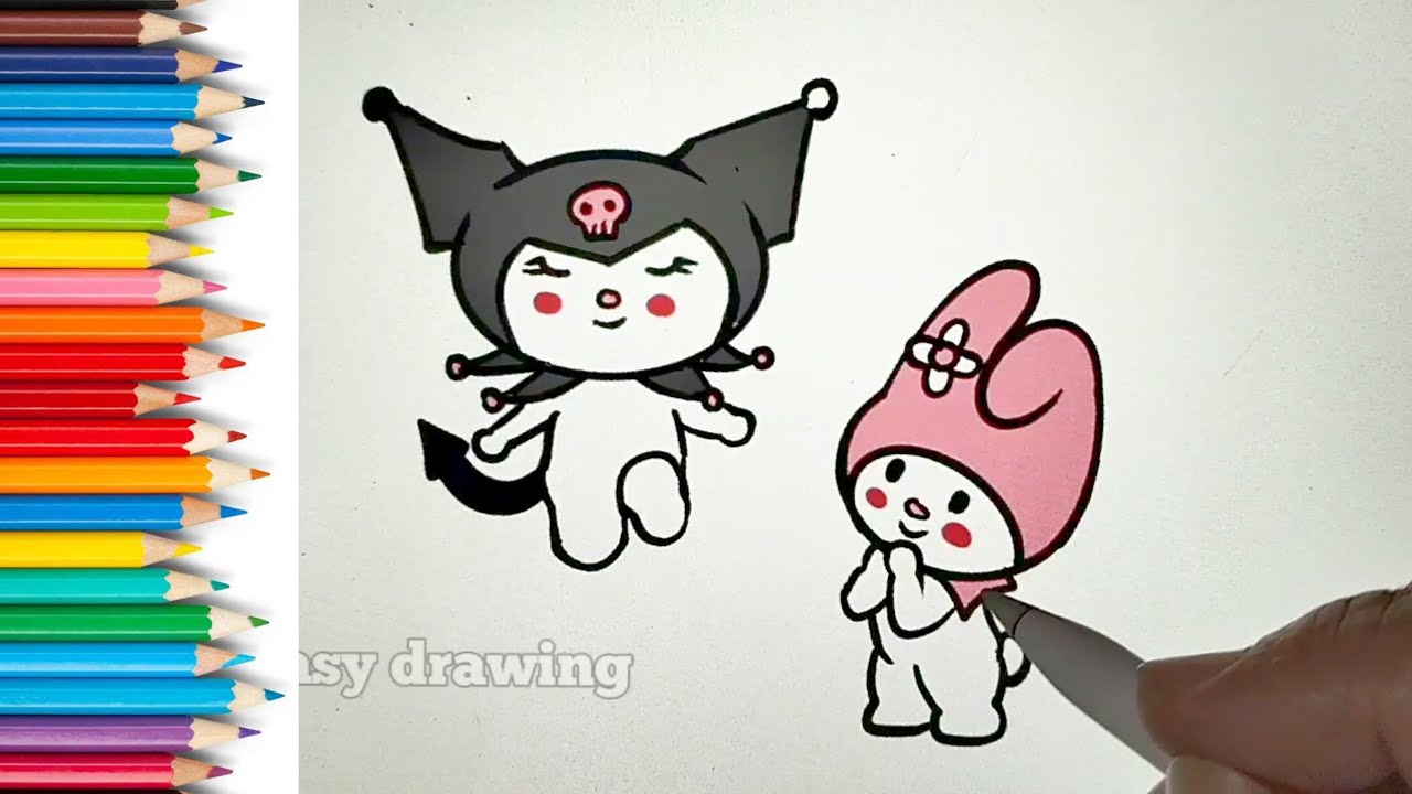 How to Draw Kuromi and my Melody || Easy Drawing and Coloring for kids ...