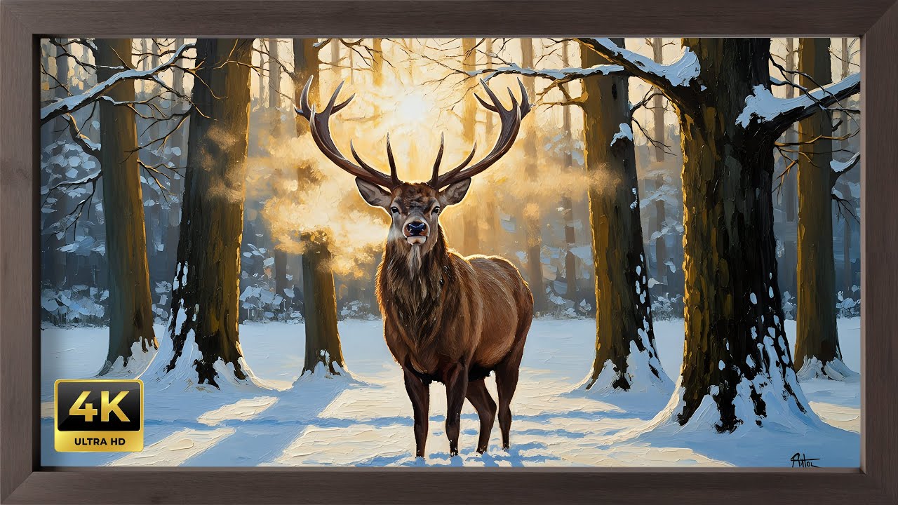 25 Winter Forest Wildlife Art | Textured Oil Paintings | 4K TV Background | Sil