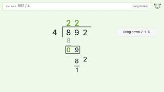 Long Division Problem 892/4: Step-by-Step Video Solution
