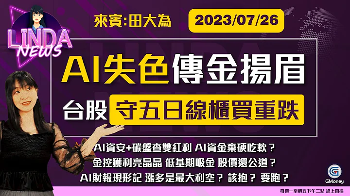【LINDA NEWS 最钱线】2023/07/26 AI失色传金扬眉 台股守五日线柜买重跌｜@gmoneytv - 天天要闻