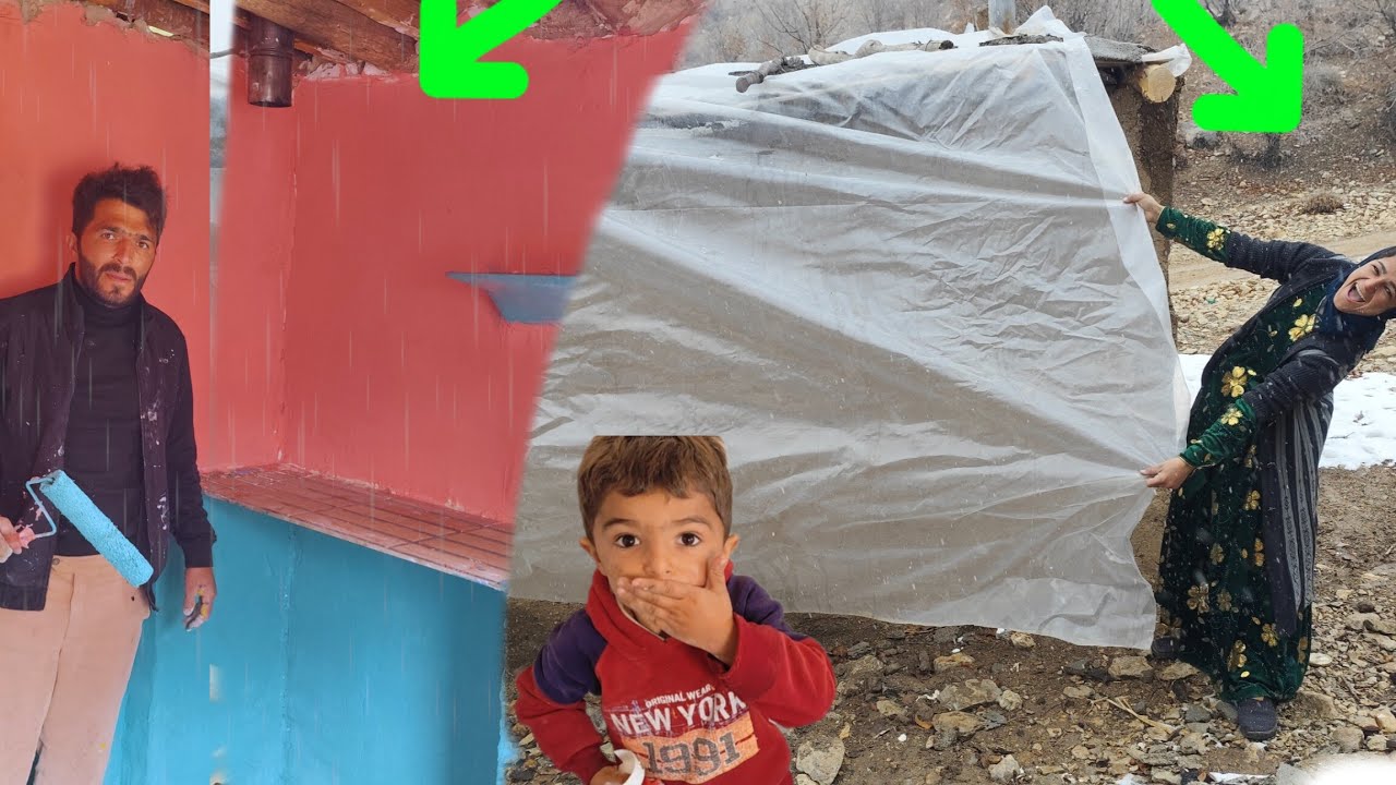 Blizzards and winds threaten Hajar's cottage: Kitchen painting project❄️🌨️