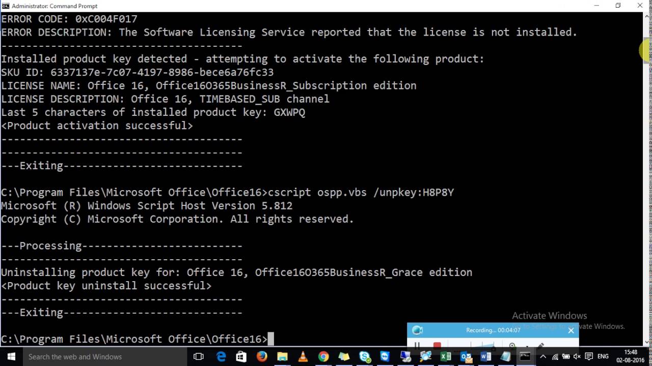 Office 365 Product Key Reactivate Issue, Clear Old Key And Enter New Using  Cmd - Youtube