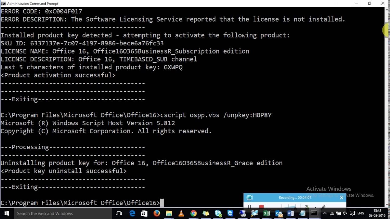 office 365 product key reactivate issue, clear old key and enter new using  cmd - YouTube