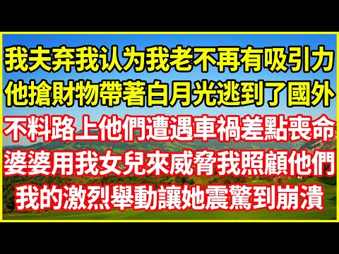 我夫弃我认为我老不再有吸引力，他搶財物帶著白月光逃到了國外，不料路上他們遭遇車禍差點喪命，婆婆用我女兒來威脅我照顧他們，我的激烈舉動讓她震驚到崩潰 #情感故事 #深夜淺談 #欺騙的故事