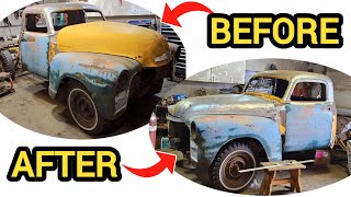 Sectioning The Hood on a Classic Truck. Amazing Transformation! 1953 Chevy Radical Custom Bodywork