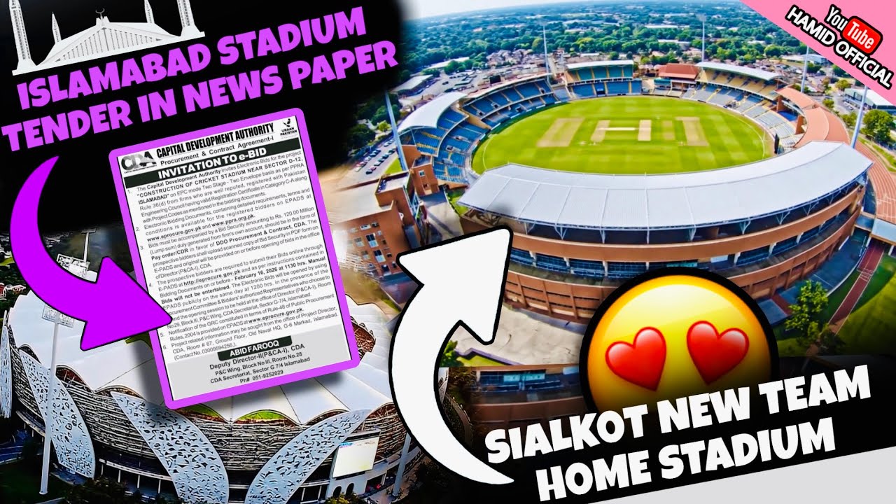 CONSTRUCTION DATE🚧 of Islamabad cricket stadium 🏟️ Tender in news paper🏏 SIALKOT Stadium Upgradation