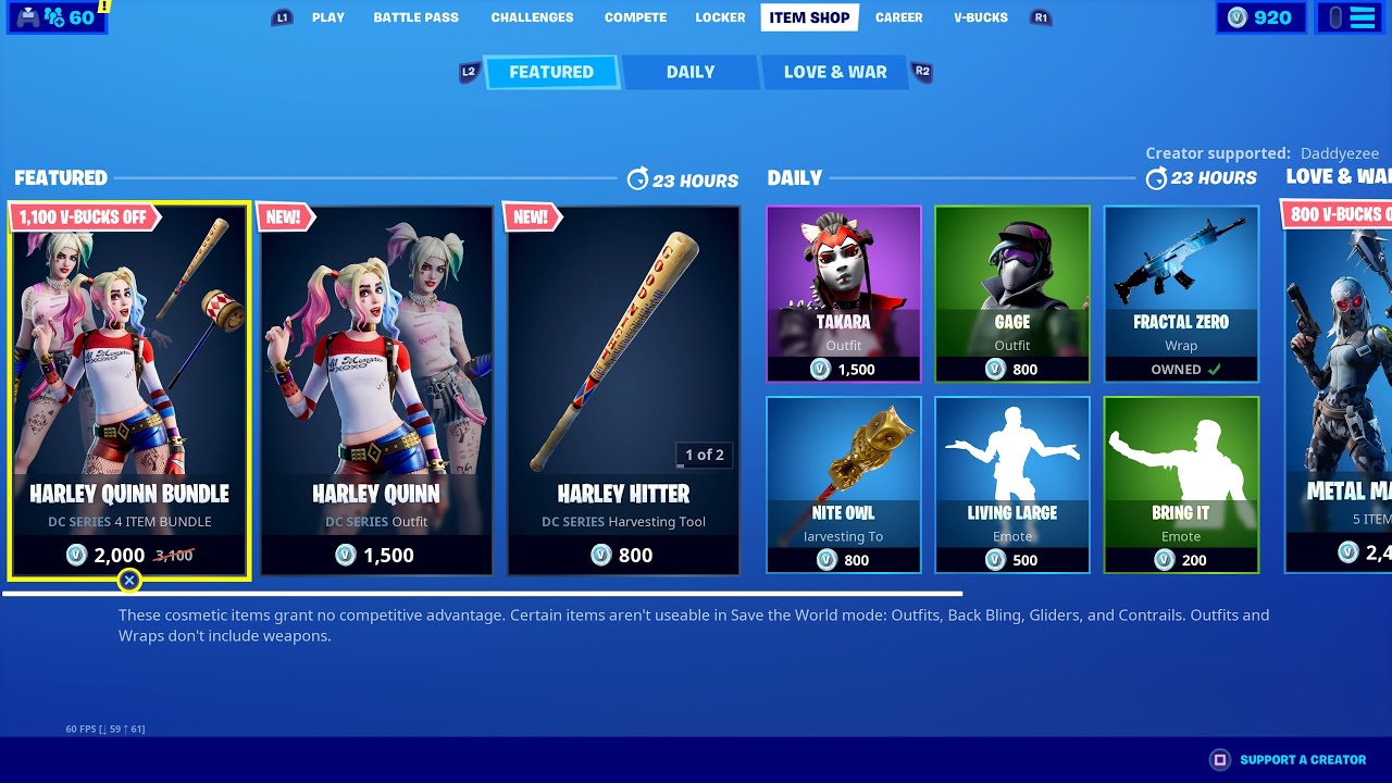 Fortnite New Item Shop Harley Quinn Skin YouTube