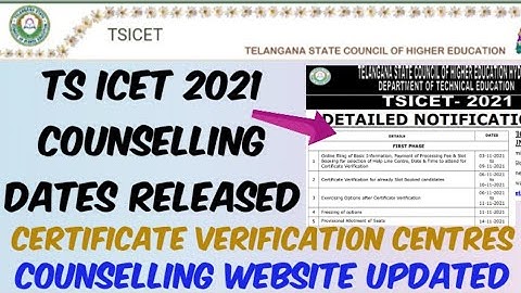 TS ICET 2021 Counselling Dates Released//Certificate verification Centres//Counselling website.?