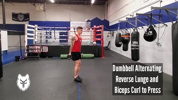 Dumbbell Alternating Reverse Lunge and Biceps Curl to Press