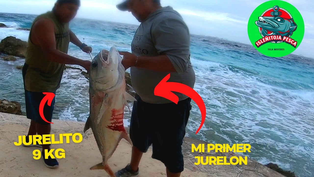 Pesque mi primer jurel de 9kg de orilla  isla mujeres pesca orilla