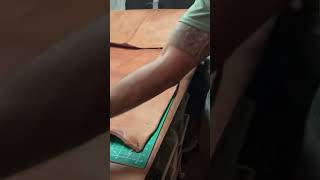 Cutting edge off thick harness leather #leather #leathercraft #leatherbriefcase #bag