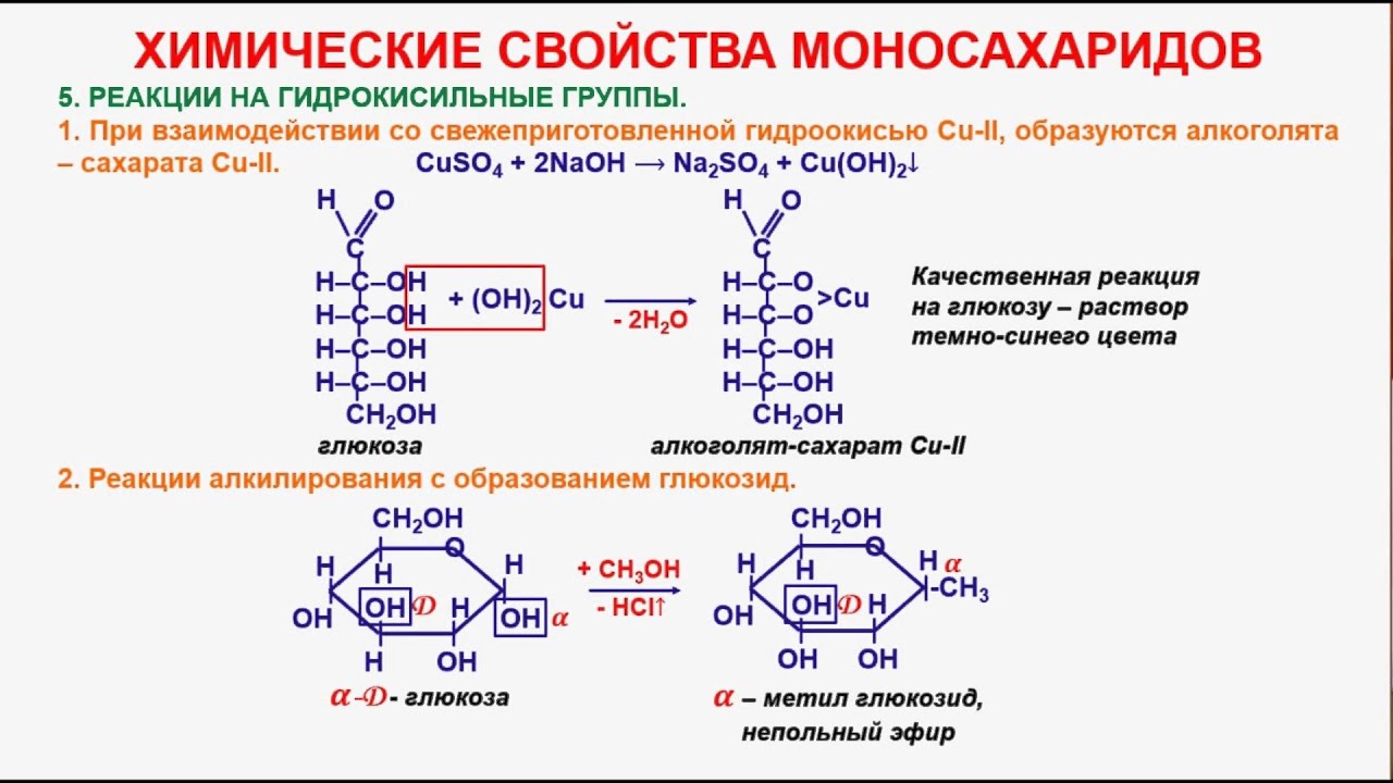 И глюкоза и фруктоза реагируют с. Химические свойства моносахаридов реакции. Реакции моносахаридов по гидроксильным группам. Реакции по спиртовым группам моносахаридов. Реакция алкилирования моносахаридов.