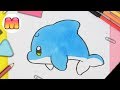 COMO DIBUJAR UN DELFIN KAWAII FACIL PASO A PASO - Como dibujar y pintar animales kawaii