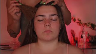 ASMR dreamy real-person session ☁️♡ scalp massage, hair brushing & gua sha on my lil sis