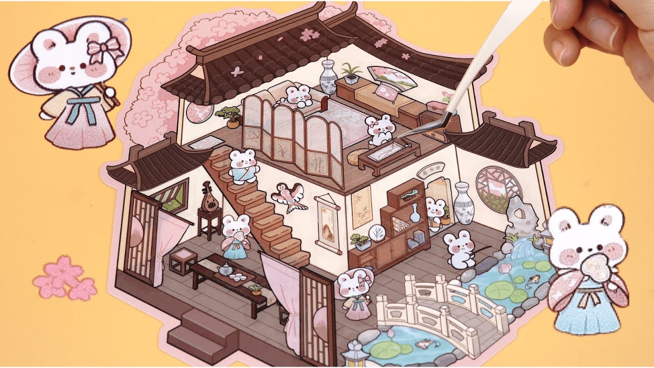[ASMR] Create an AMAZING Rabbit Home With Cherry Blossom Scene Stickers ...