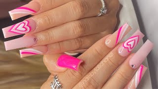 PINK HEART NAIL ART TUTORIAL | ACRYLIC NAILS