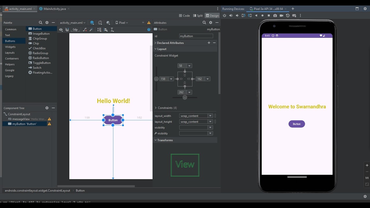 Create an android application to display “welcome” Message by using ...