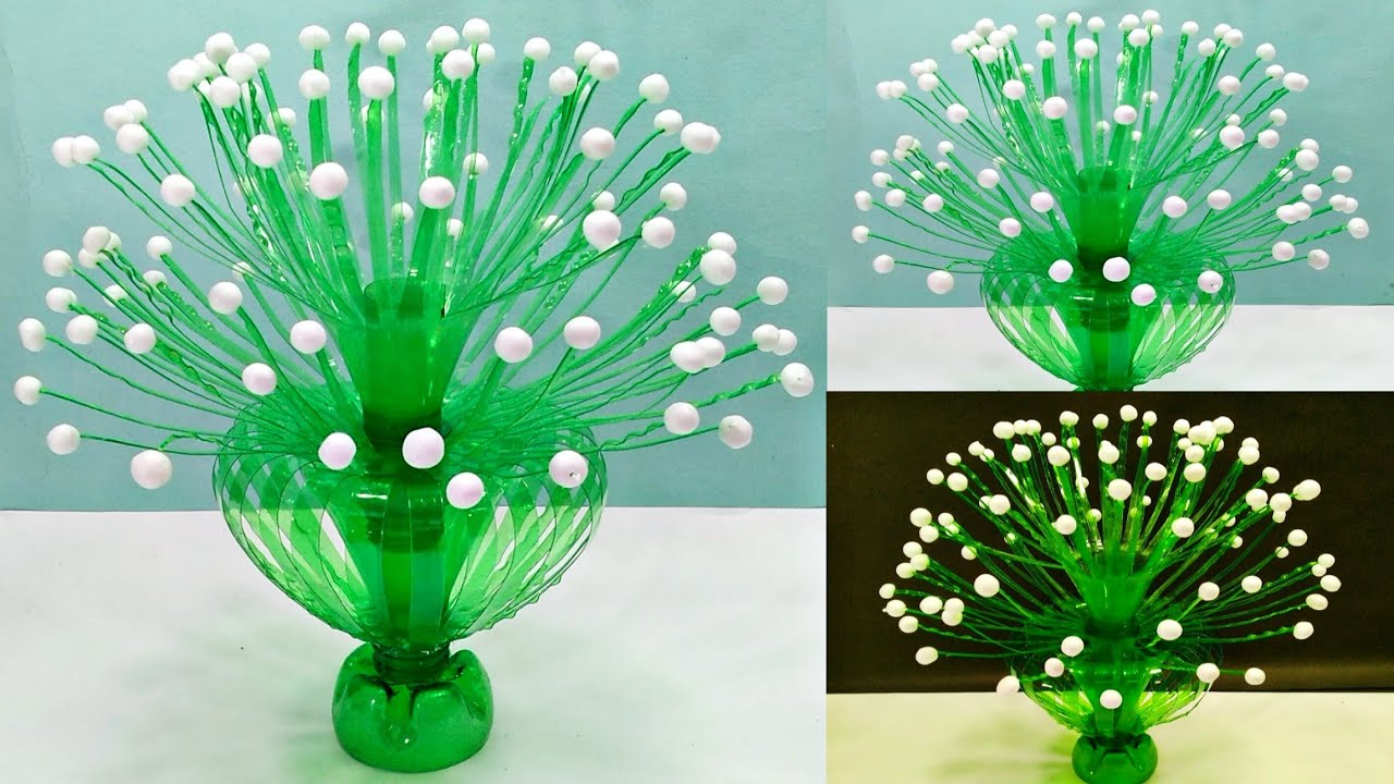 प्लास्टिक बोतल और थर्माकोल के दानों से गुलदस्ता बनाने का तरीका/PLASTIC BOTTEL & FOAM BALLS GULDASTA