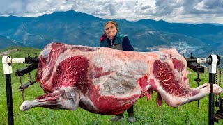 Cooking Juicy Doner Kebab from Whole Bull Carcass Meat! Peaceful Life in a Faraway Mountain Village