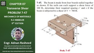 7-47 Determine required spacing s' and s if beam is subject to shear | Mech of materials rc hibbeler