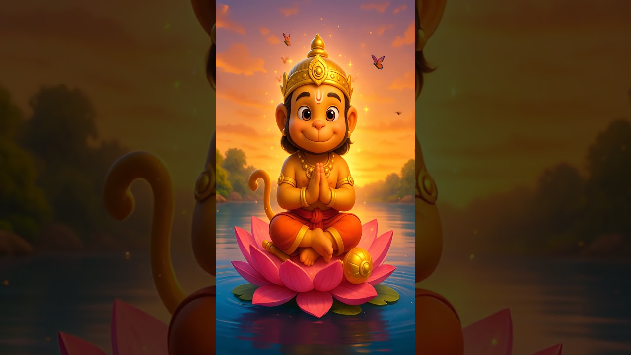 Divine Bal Hanuman on Lotus | Peaceful Meditation Scene for Kids