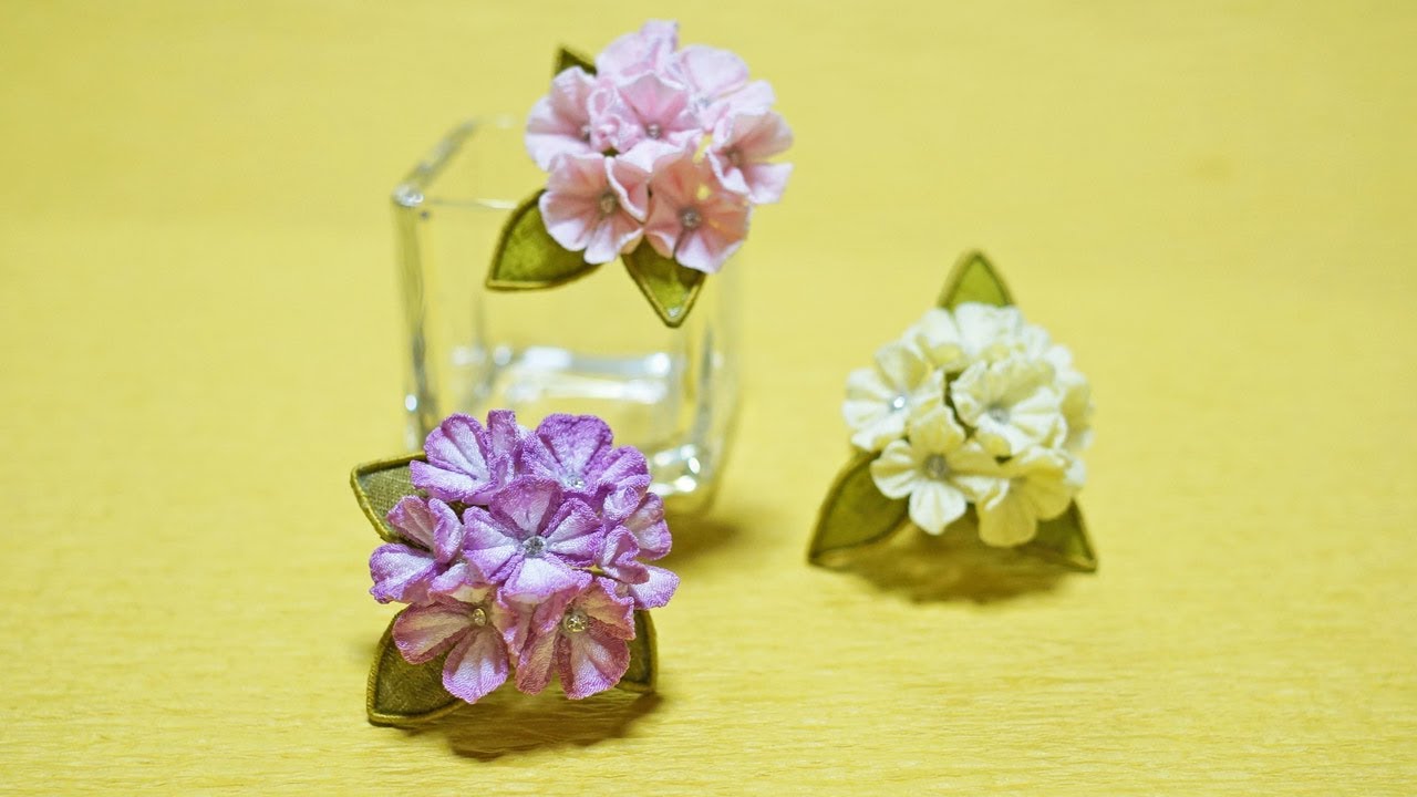 つまみ細工のあじさいの作り方 糸巻きワイヤーで葉を作る Diy Kanzashi Flower Vol 25 Youtube