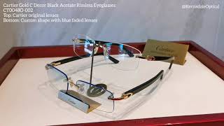 Authentic Cartier Gold C Decor Black Acetate Rimless Eyeglasses Ct0048O - 002