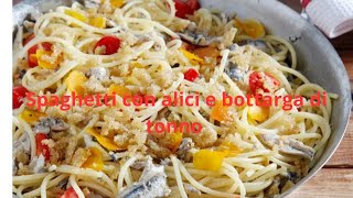 spaghetti con alici e bottarga di tonno | spaghetti with anchovies and tuna roe| primo piatto facile