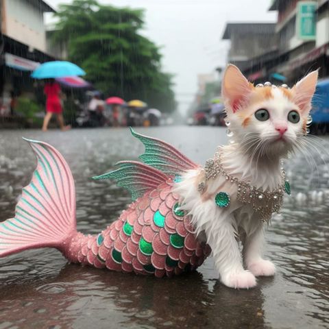 Mermaid cat gets bullied by classmates, then changes life after winning Olympic trophy #cat #funny