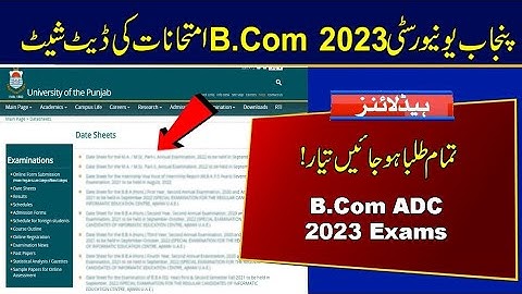 Pu Date Sheet of B.Com ADC Part 1 & 2 Exams 2023 | Punjab University