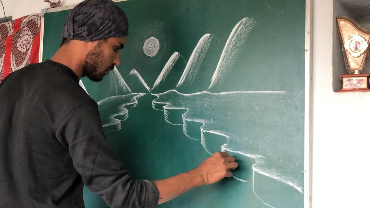 How To Draw Nature Drawing On Black Board
