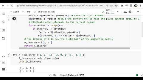 Python Code for Computing Matrix Inverse through Elementary Row Operations