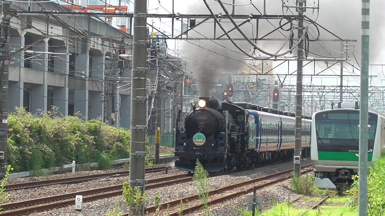 E233系埼京線 2019年8月10日 埼京線用E233系7000番台 ハエ135編成と蒸気機関車