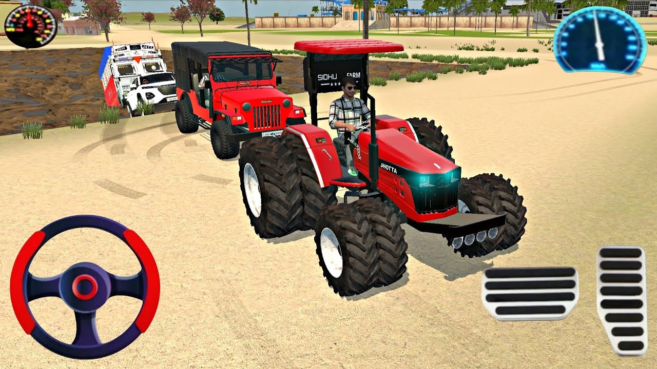 Indian truck stuck in mud tractor and car rescue the truck #simulatorgames #indiandrivingsimulator 