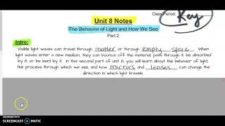 Unit 8 Notes Part 2 : Video 1 Color Profile