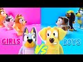 Girls vs boys challenge with bluey toys 