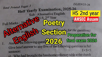 Ahsec hs 2nd year solved paper || Alterantive English 2026 || Poetry Section