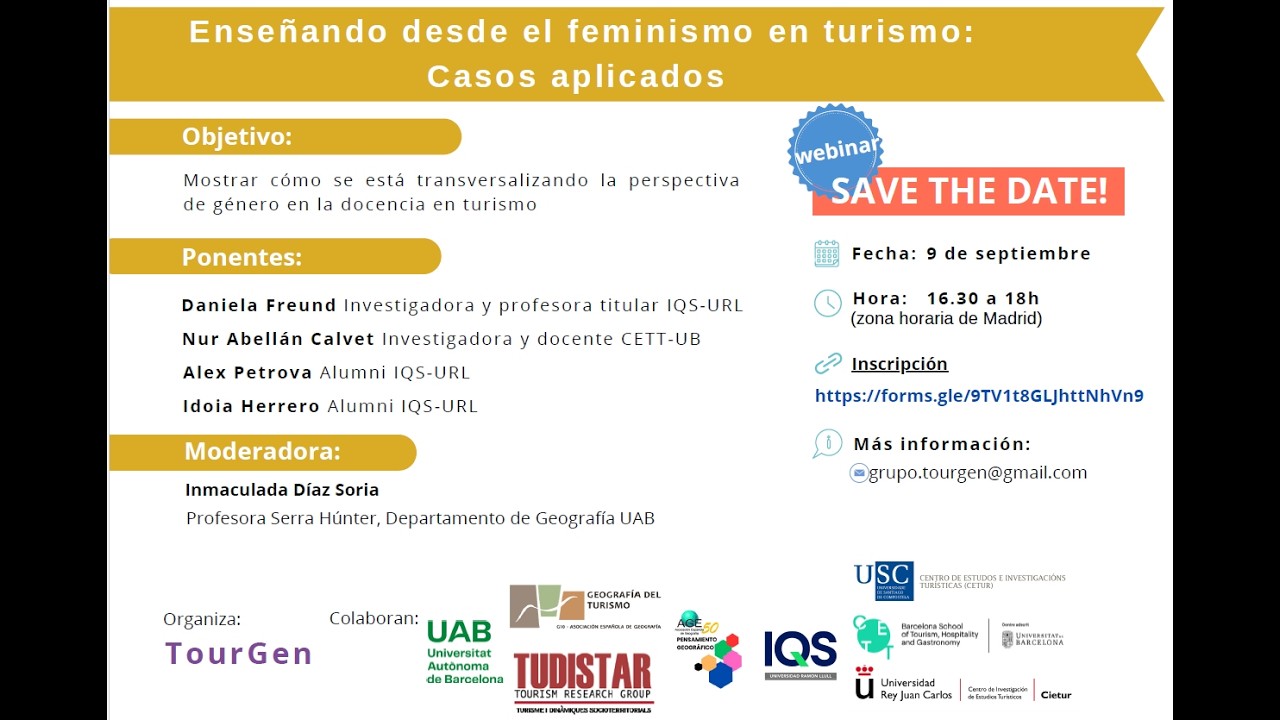 Webinar de TourGen (09/09/25) - Enseñando desde el feminismo en turismo: Casos aplicados.
