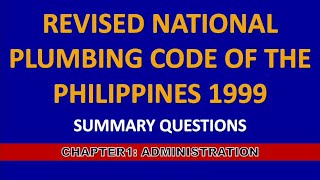 Celebrity Chapter 1: Administration (REVISED NATIONAL PLUMBING CODE OF THE PHILIPPINES 1999) Profile