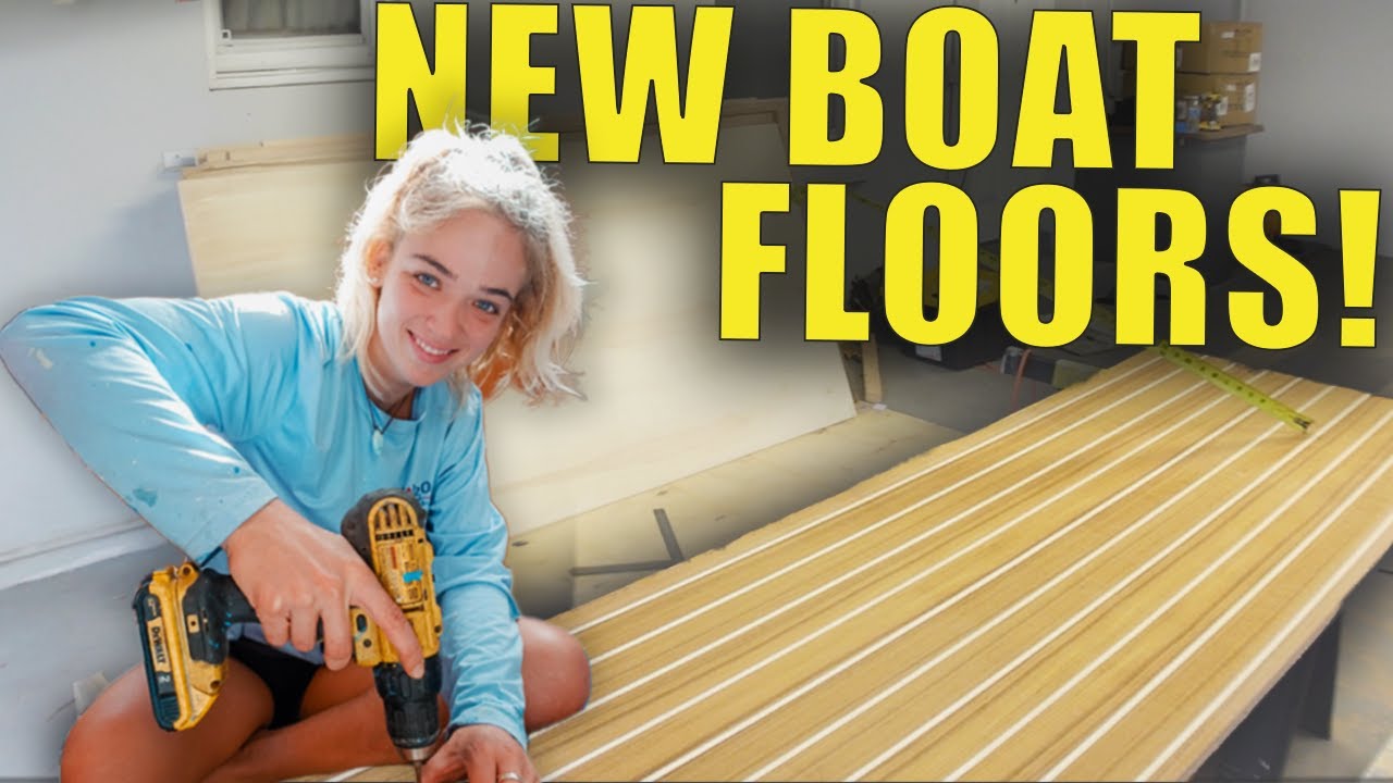 Prepping and Cutting NEW TEAK FLOORS for our SALVAGED Beneteau Boat!! | ep.19