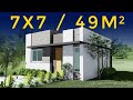 🏡 Diseño de Casa de 7x7 metros, plano de casa pequeña, bonita, económica y moderna 😍