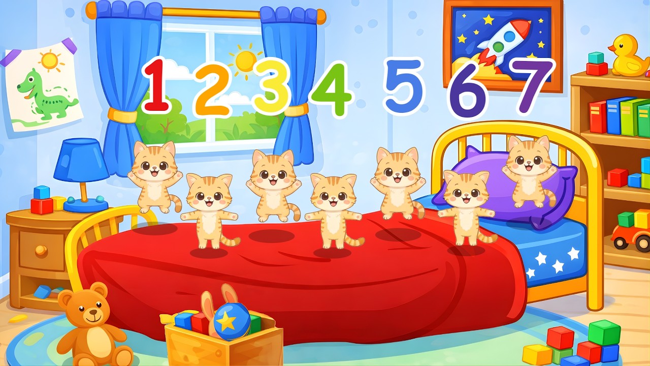 7 Little Cats on the Bed 🛏️ | Fun Counting Song for Kids (1–7) | Chibi Art