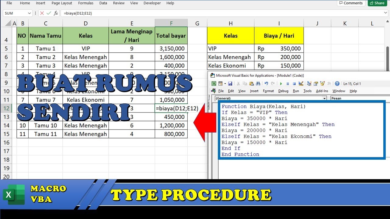 3. Tutorial VBA Excel Untuk Pemula | Type Prosedure ( Sub dan Function ...