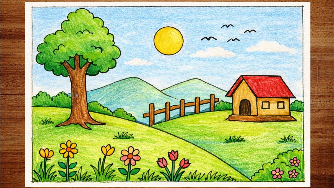 Spring Season Scenery Drawing | Season Drawing Easy | Beautiful Nature ...