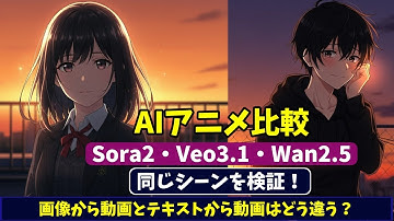 【AIアニメ比較】Sora2・Veo3.1・Wan2.5で同じシーンを検証！画像から動画とテキストから動画はどう違う？