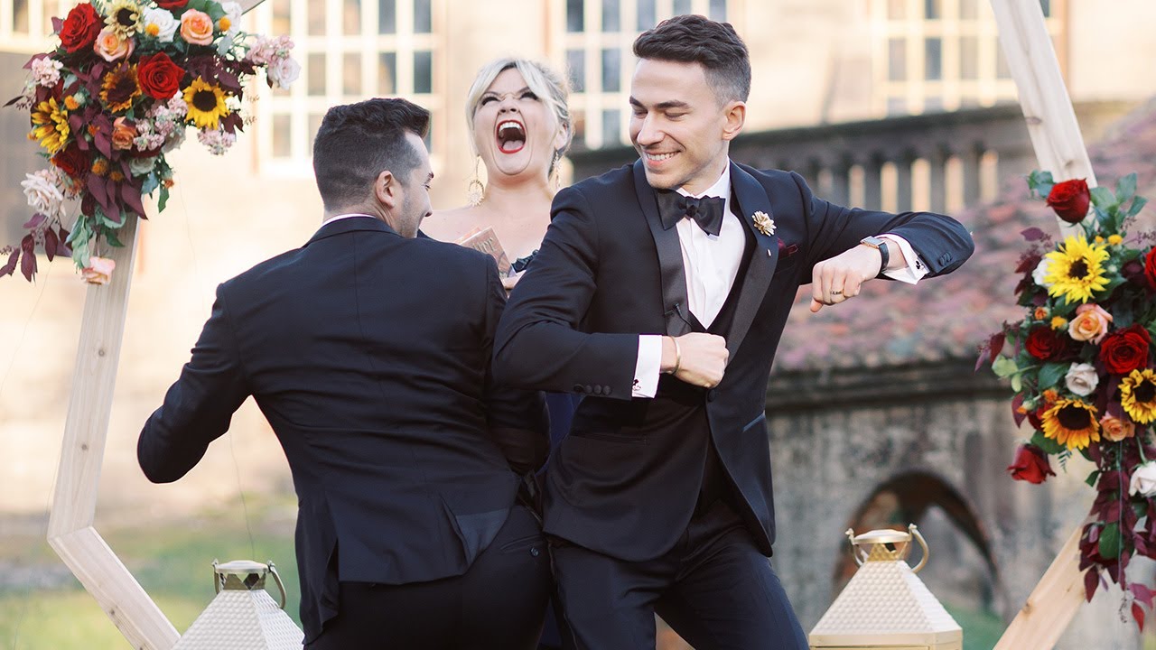Grooms Say I Do With the Best Kiss Ever // LGBT Wedding // Fonthill Castle in Doylestown Wedding