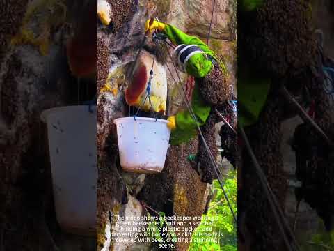 Harvesting Wild Honey on Cliffs: The Green-Clad Beekeeper Covered in Bees Is Super Thrilling
